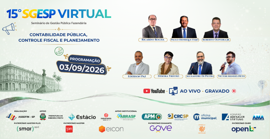 CONTABILIDADE PÚBLICA, CONTROLE FISCAL E PLANEJAMENTO SÃO TEMAS DO TERCEIRO DIA DO 15.º SGESP VIRTUAL
